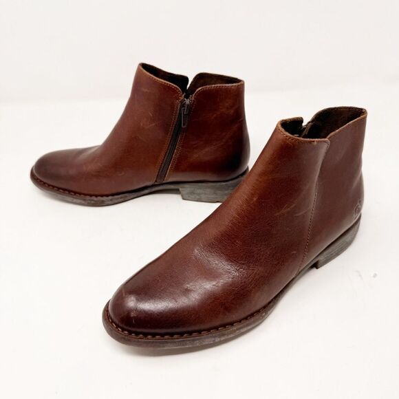 Born Leather Lauryl Brown Ankle Booties Size 7.5 - Picture 4 of 8